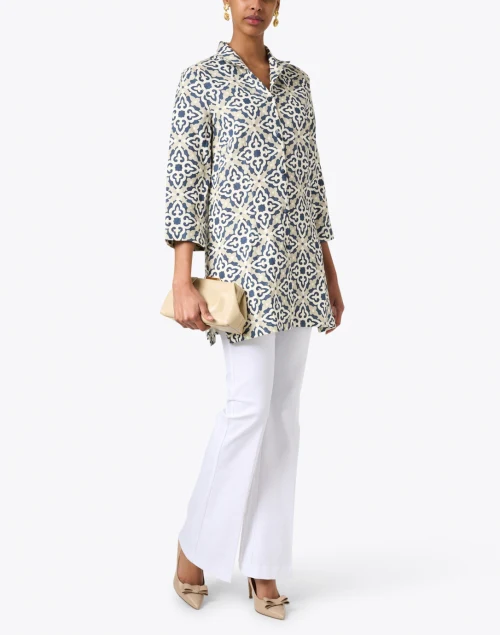 Rita White and Navy Cabana Printed Linen Jacket