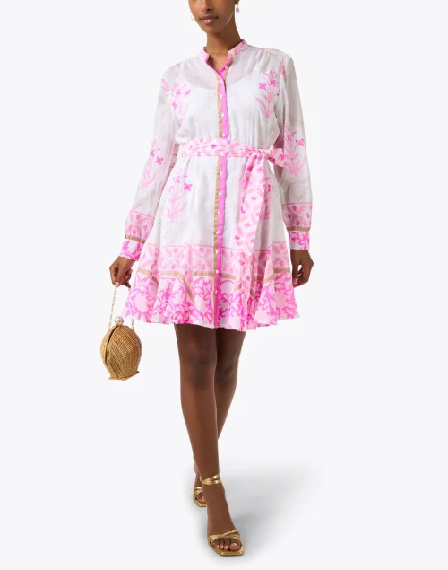 Godet White and Pink Print Dress
