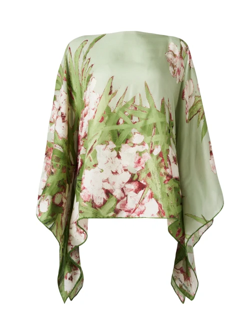 Green Floral Print Cashmere Silk Poncho