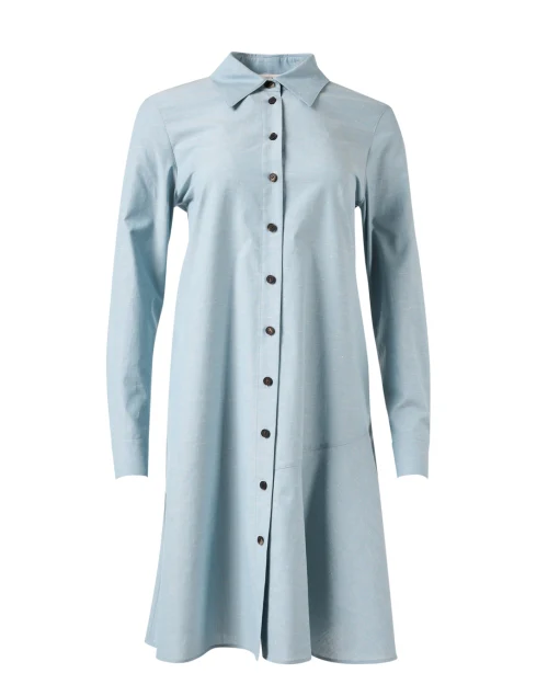 Blue Flounce Hem Shirt Dress