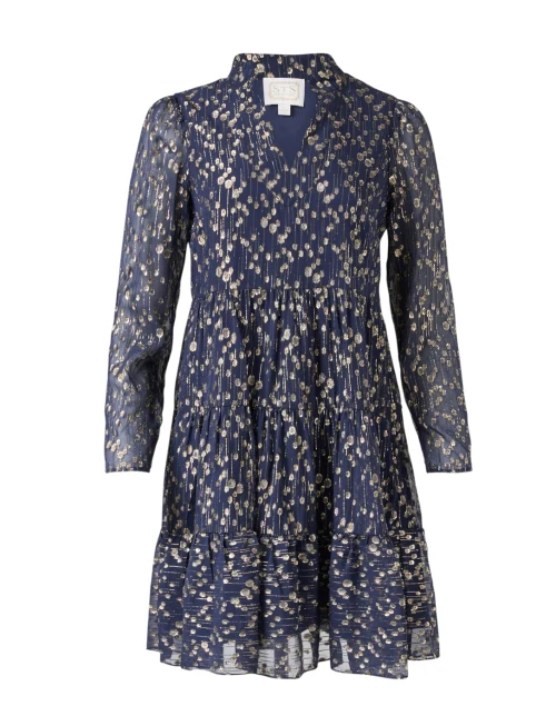 Navy and Gold Metallic Print Dress