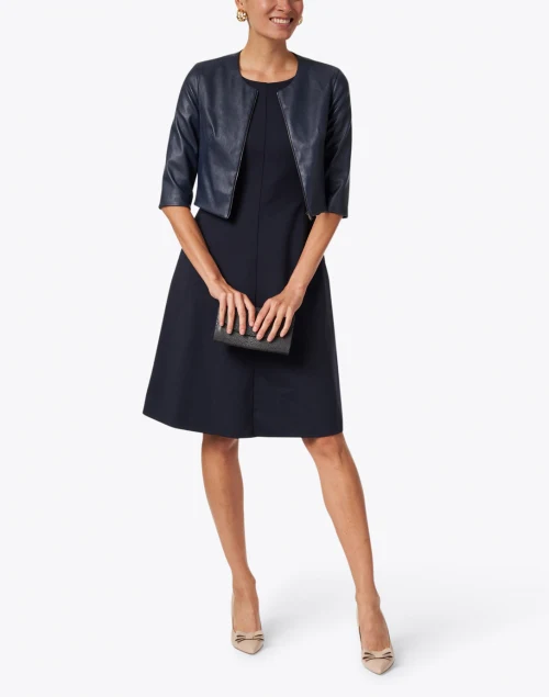 Navy Stretch Leather Cropped Jacket