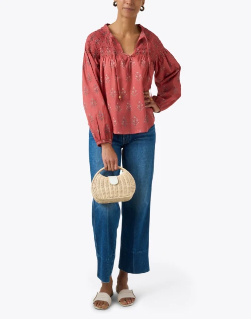 Carmen Red Print Cotton Blouse