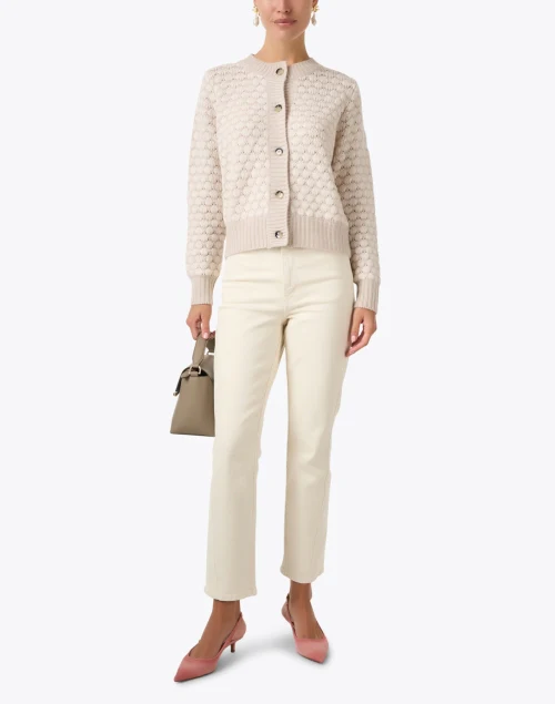 Beige and White Scallop Intarsia Cardigan