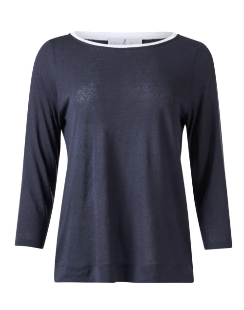 Navy and White Knit Top