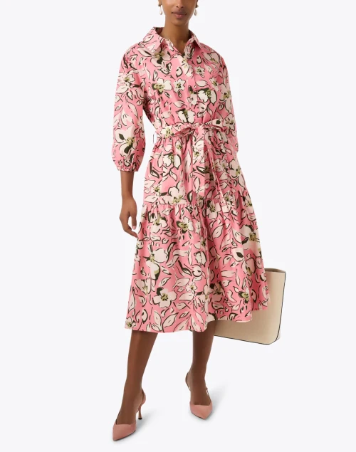 Cassie Pink Floral Print Cotton Shirt Dress