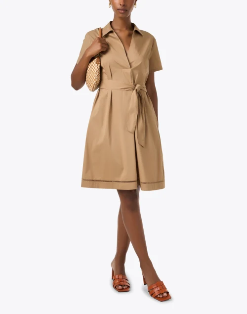 Tan Cotton Poplin Shirt Dress
