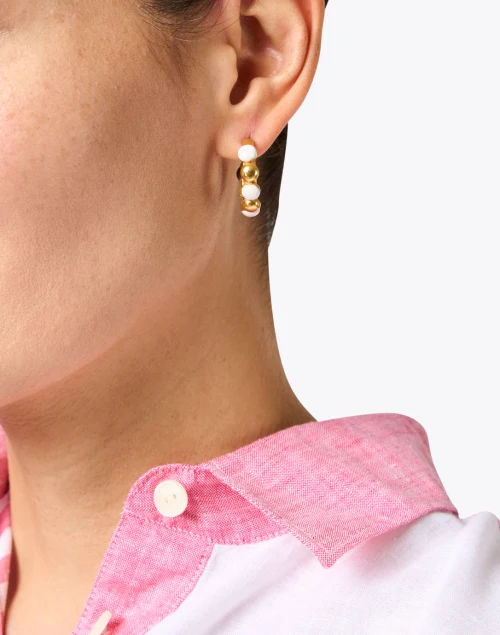 Mini Gold and White Hoop Earrings