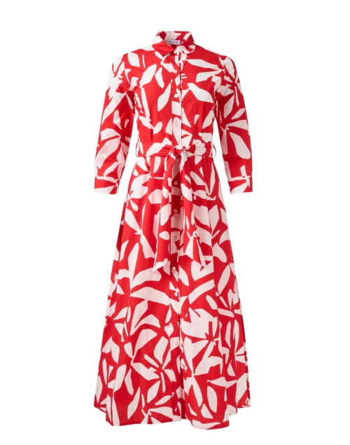 Red Print Cotton Shirt Dress