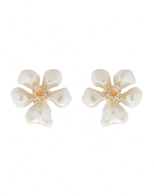 Gold and White Pearl Flower Clip-On Earrings