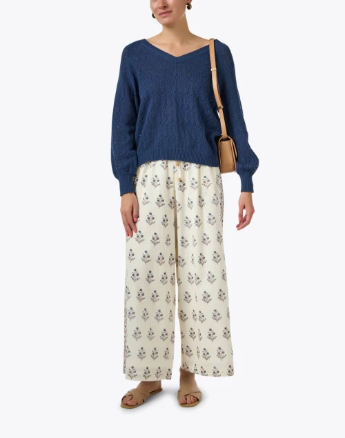 Emmy Ivory Print Cotton Wide Leg Pant