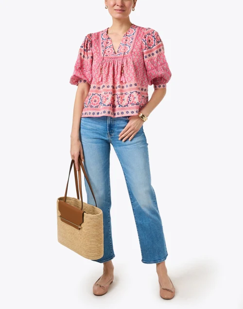 Katie Pink Print Cotton Silk Top