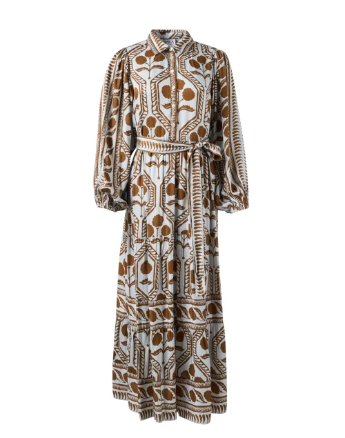 Emery Blue and Brown Print Dress
