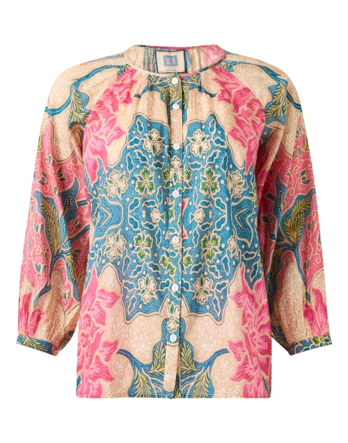 Courtney Beige Multi Print Cotton Silk Top