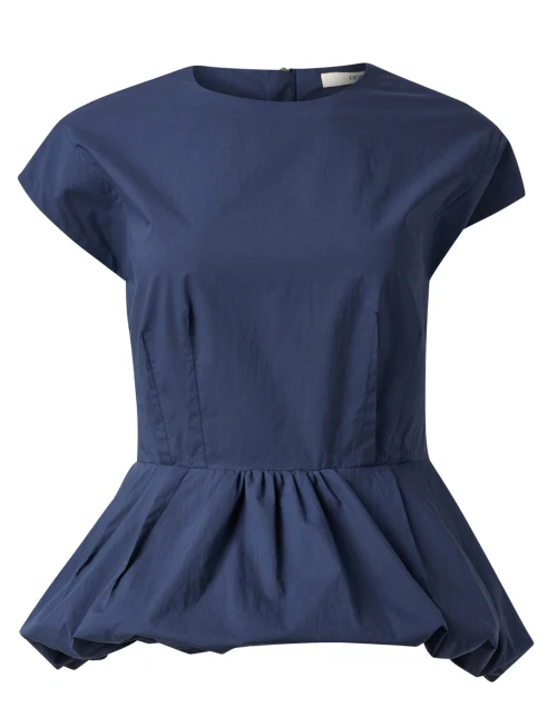 Navy Cotton Poplin Peplum Top