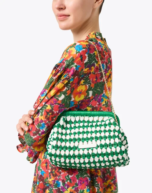 Glenda Green and Cream Crochet Raffia Clutch
