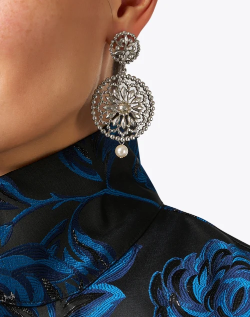 Silver Medallion Pearl Drop Earrings