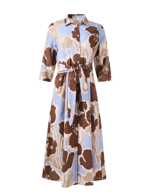 Blue and Brown Floral Print Dress