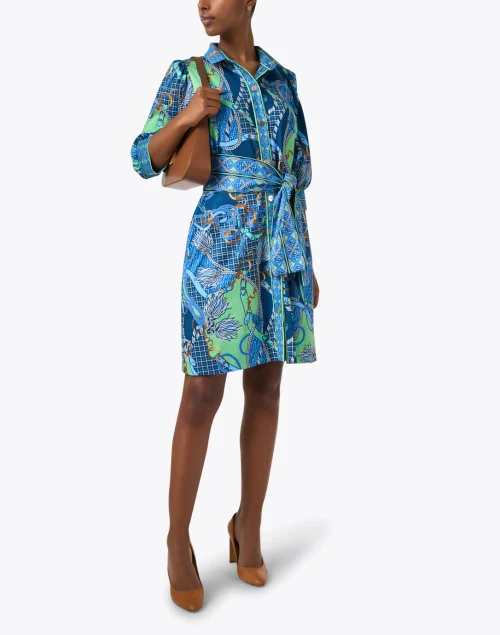 Blue Multi Print Shirt Dress