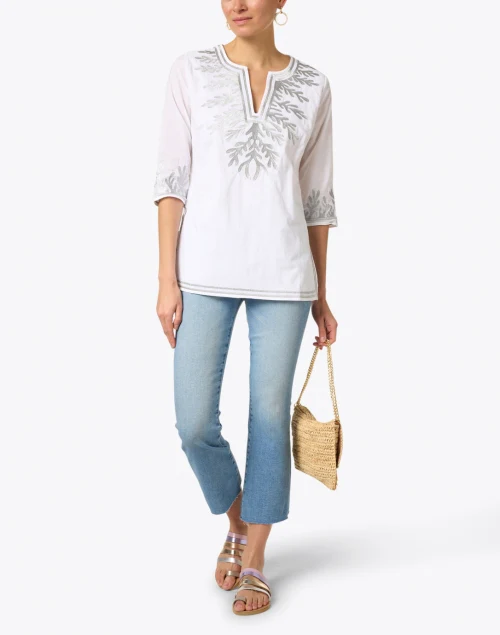 White and Silver Metallic Reef Cotton Poplin Tunic