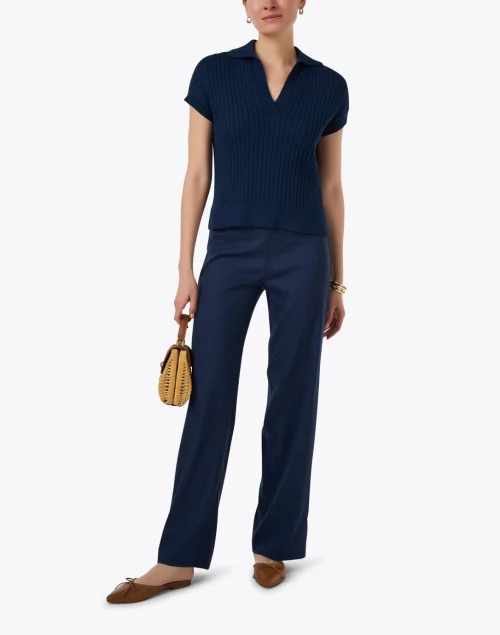 Navy Cotton Polo Sweater