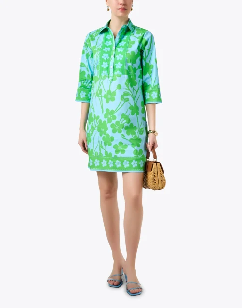 Blue and Green Floral Shirt Dress
