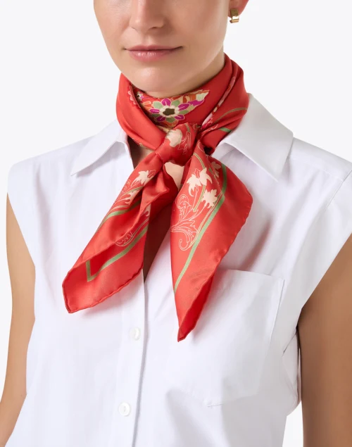Coral Floral Print Silk Scarf