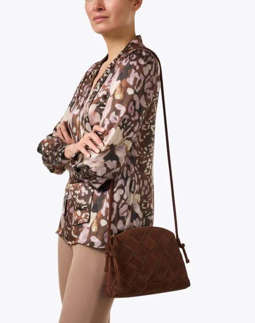 Mallory Dark Brown Woven Suede Leather Crossbody Bag