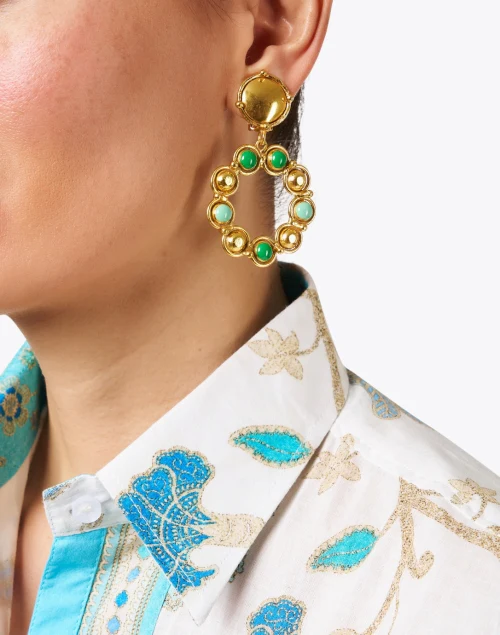 Gold and Green Drop Earrings