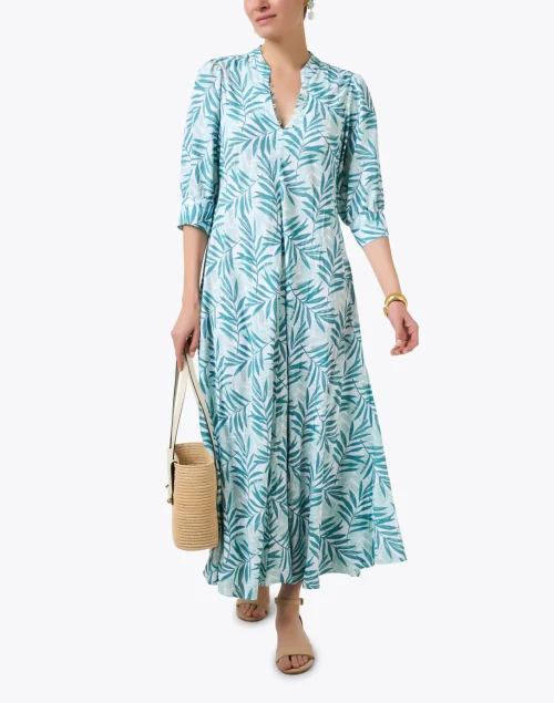 Daphne Turquoise Palm Print Maxi Dress