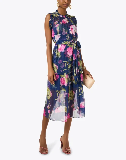 Gemma Navy Print Silk Dress