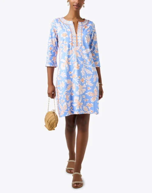 Periwinkle and Orange Print Dress