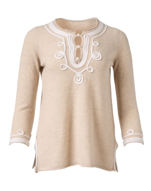 Calipso Beige Embroidered Cashmere Top