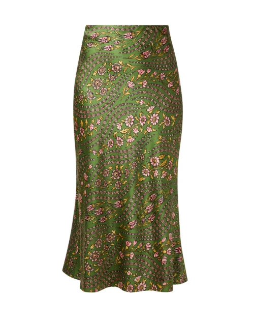 Clover Green Floral Print Silk Skirt