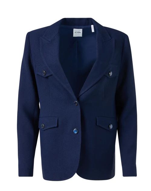 Blue Textured Crepe Blazer