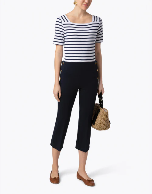 Pleneuf White and Navy Striped Cotton Top