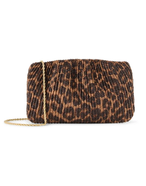 Serena Leopard Print Woven Raffia Clutch