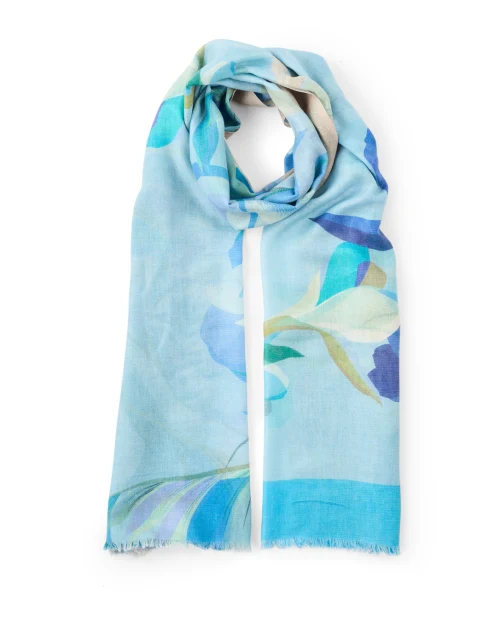 Multi Blue Print Cashmere Silk Scarf