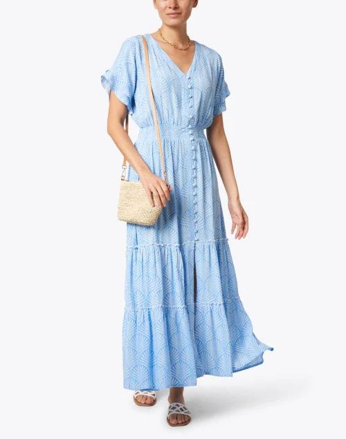 Christina Periwinkle Palm Printed Midi Dress