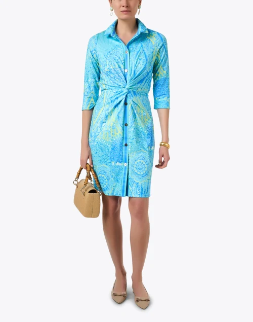 Turquoise Print Twist Dress