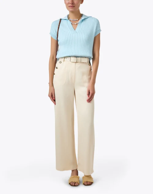 Opal Blue Cotton Polo Sweater