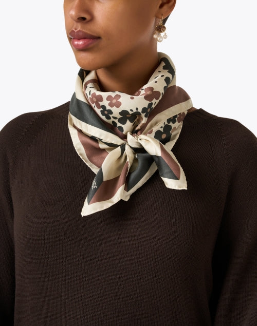 Lewis Brown Multi Floral Silk Scarf