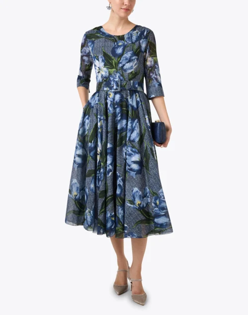 Aster Blue Floral Print Cotton Dress