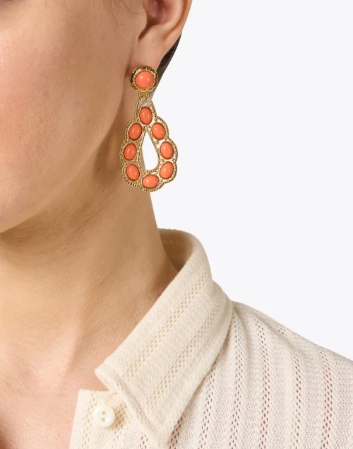 Gold and Coral Teardrop Earrings
