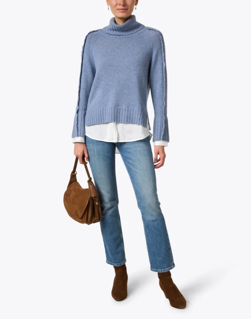 Jolie Blue Wool Cashmere Layered Turtleneck