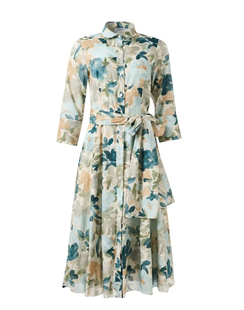 Teal and Green Floral Shirt Dress