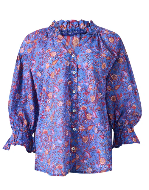 Rachel Blue Floral Print Cotton Blouse