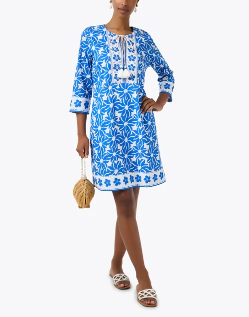Blue Floral Print Tunic Dress