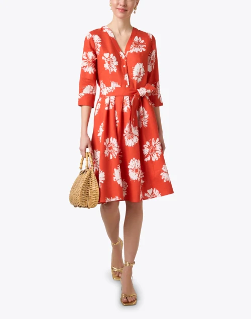 Orange Floral Linen Dress
