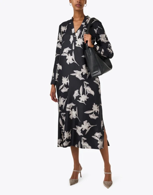 Black Floral Silk Dress